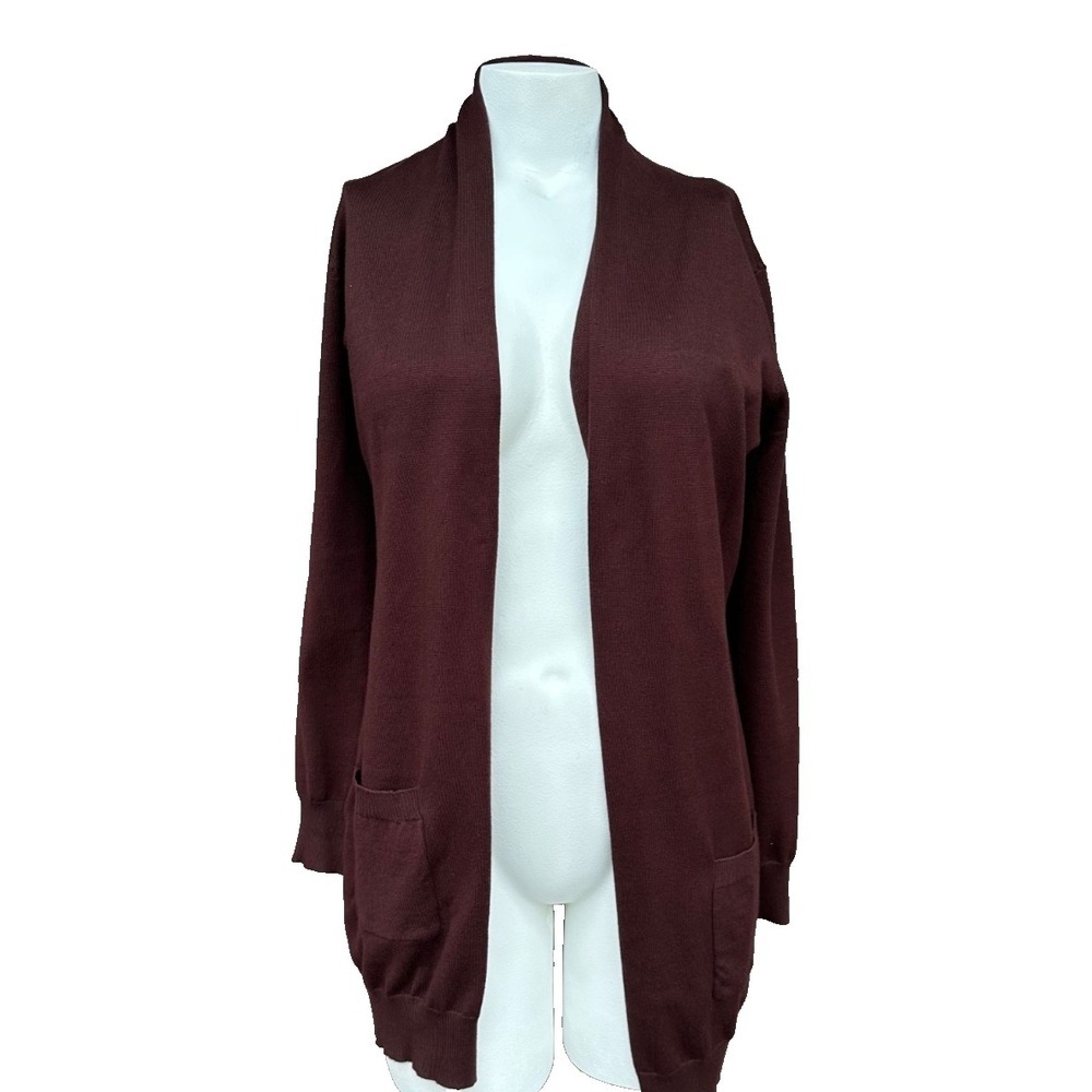 Grace Karin Cardigan Sweater Small Brown Knit Open Front Pockets Lightweight